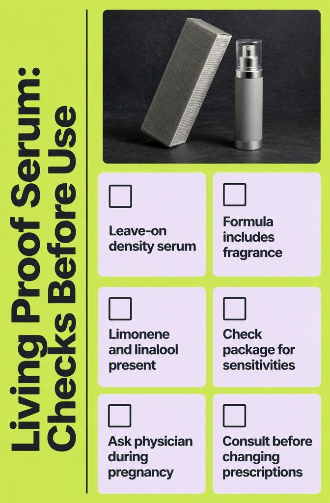 Beauty infographic listing checks before using Living Proof scalp serum