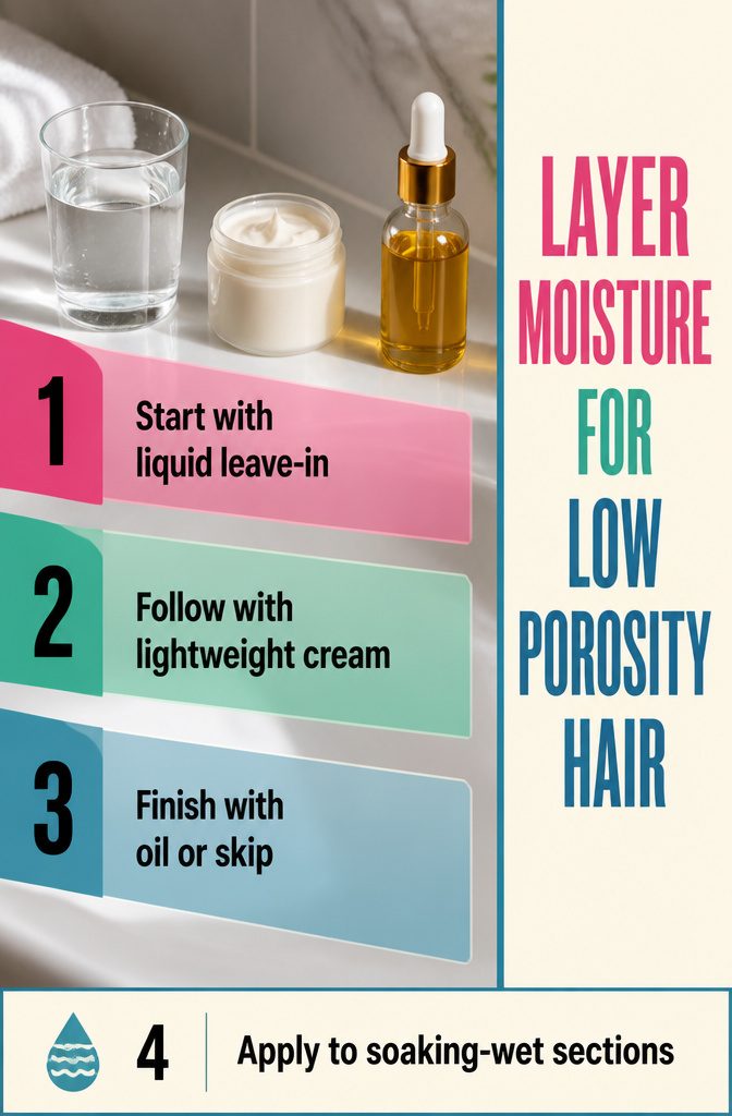Moisture layering diagram with liquid cream and oil