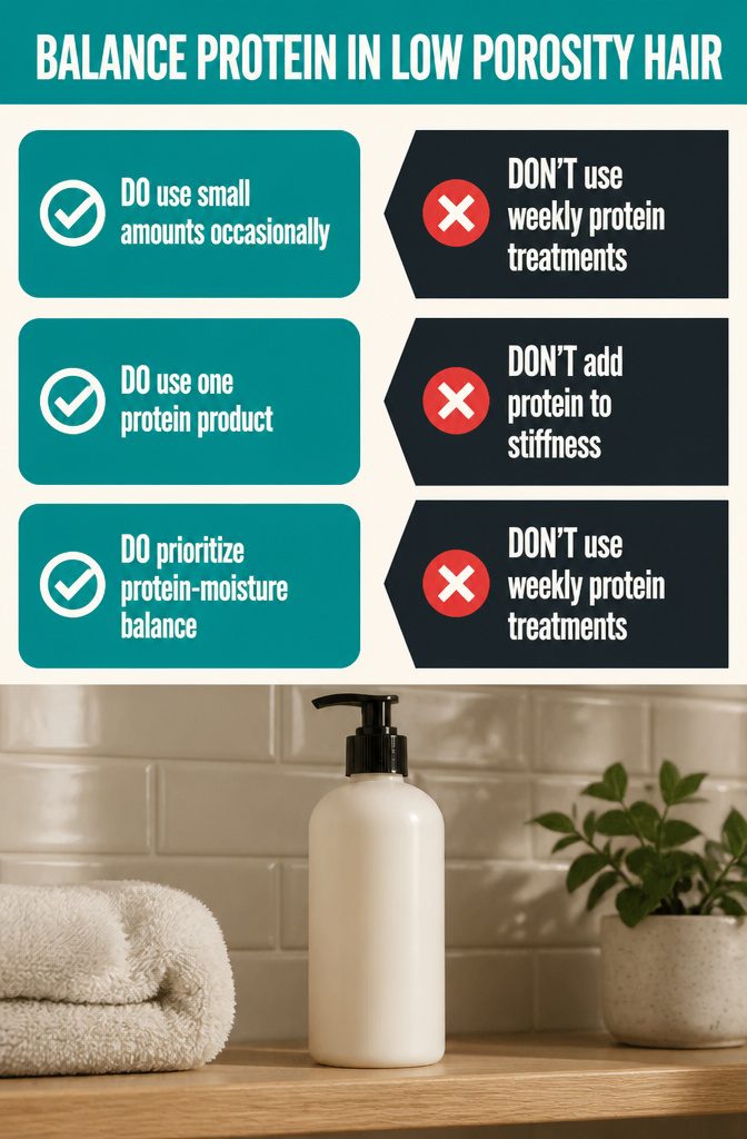 Protein balance diagram for low-porosity hair