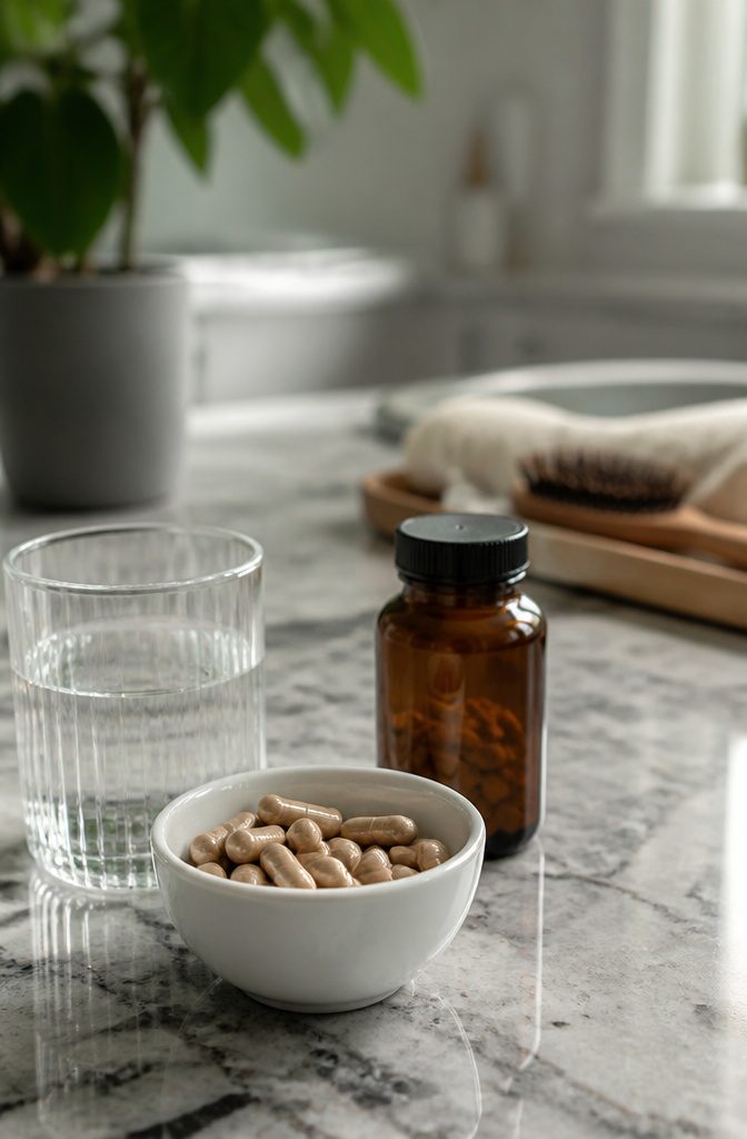 Lustriva hair growth supplements shown in their natural setting