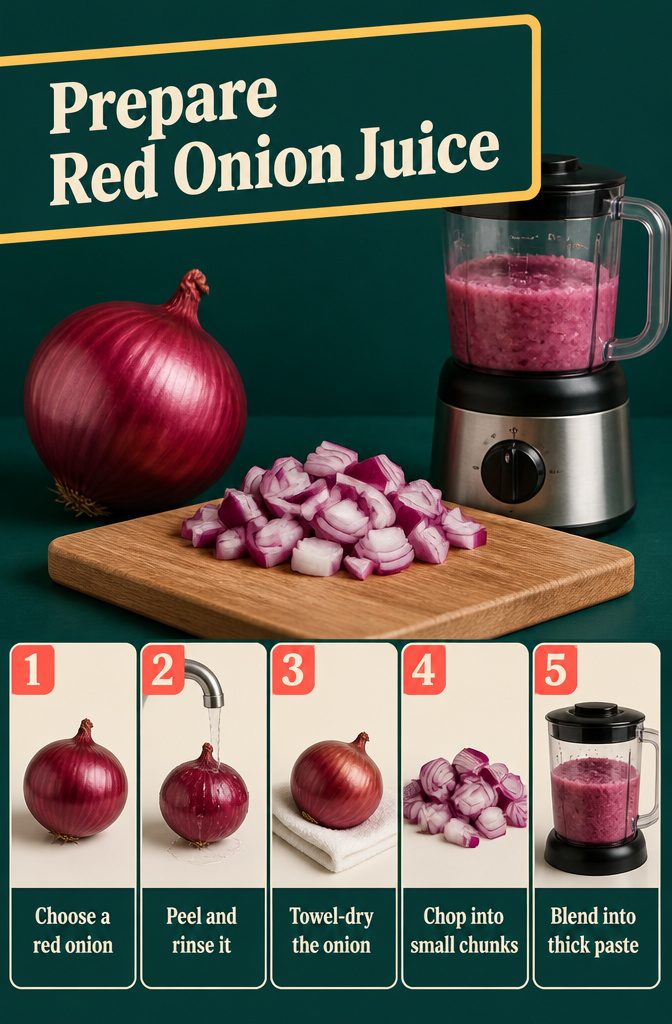 Red onion pieces prepared for blending into a thick juice paste