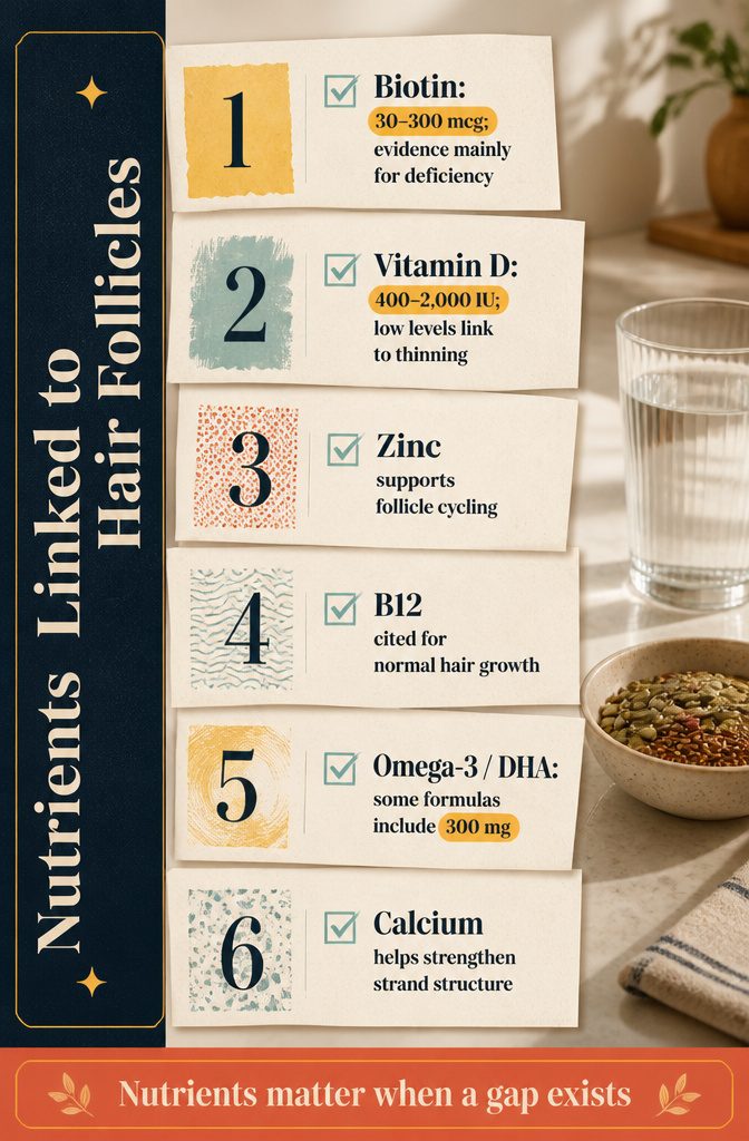Beauty graphic titled Nutrients Linked to Hair Follicles
