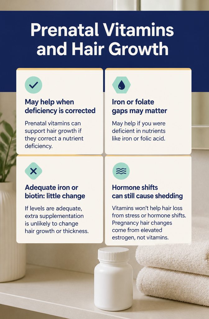 Beauty graphic titled Prenatal Vitamins and Hair Growth