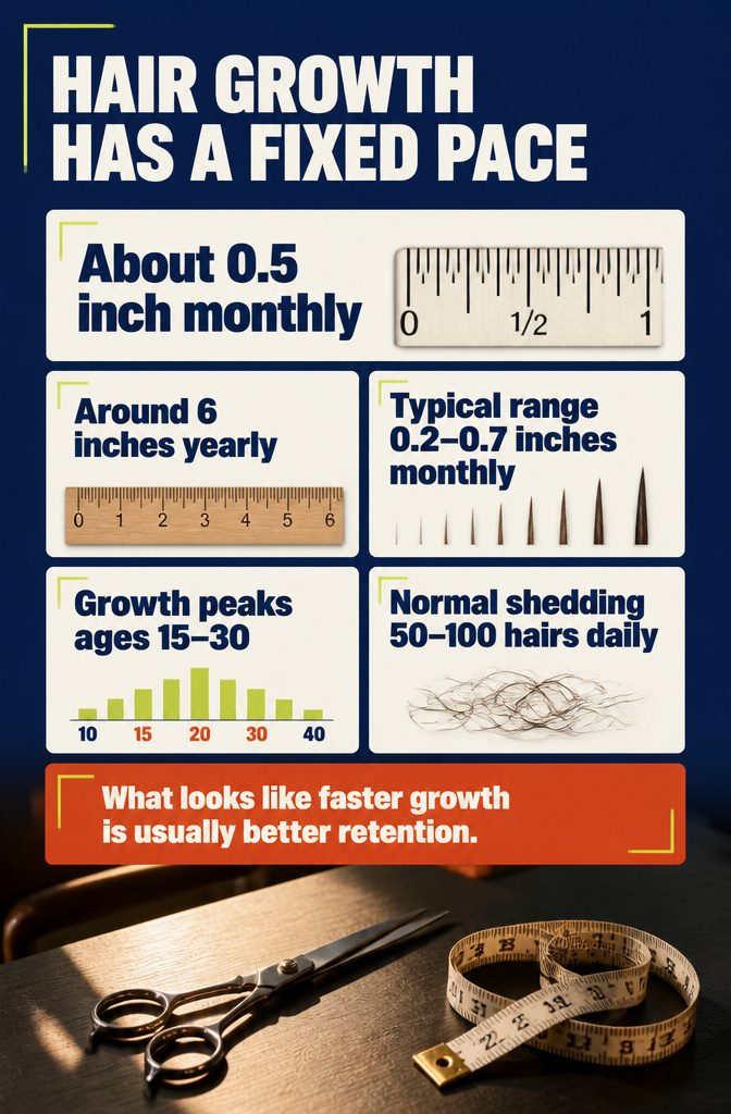 Hair growth infographic titled Hair Growth Has a Fixed Pace