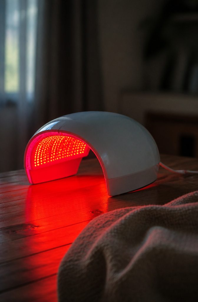 Red light therapy cap and panel arranged for hair treatment