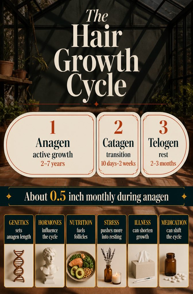 Hair growth cycle diagram showing active transition and resting phases