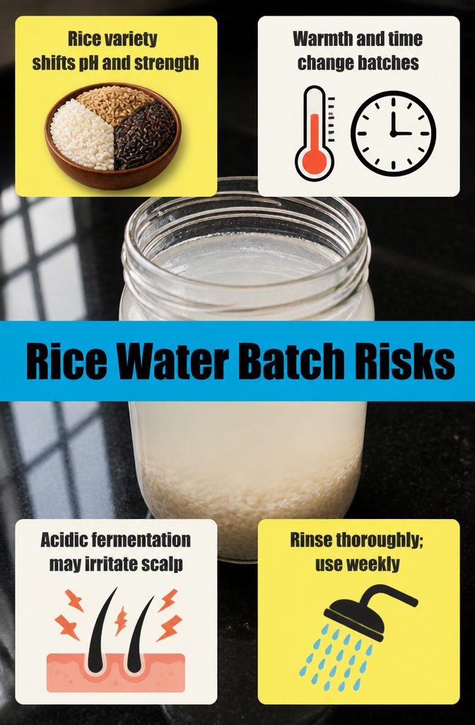 Beauty information graphic about risks from rice water batches
