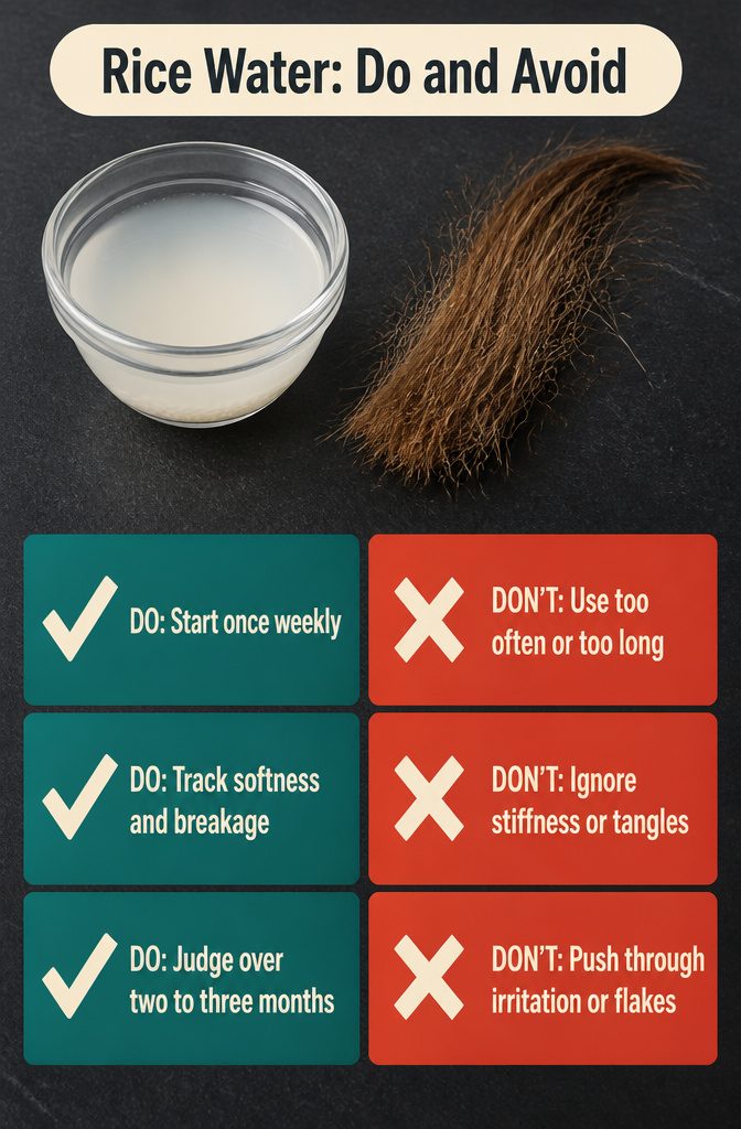 Beauty information graphic listing rice water dos and avoidances