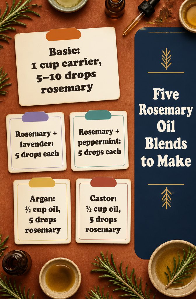 Beauty information graphic listing five rosemary oil blends