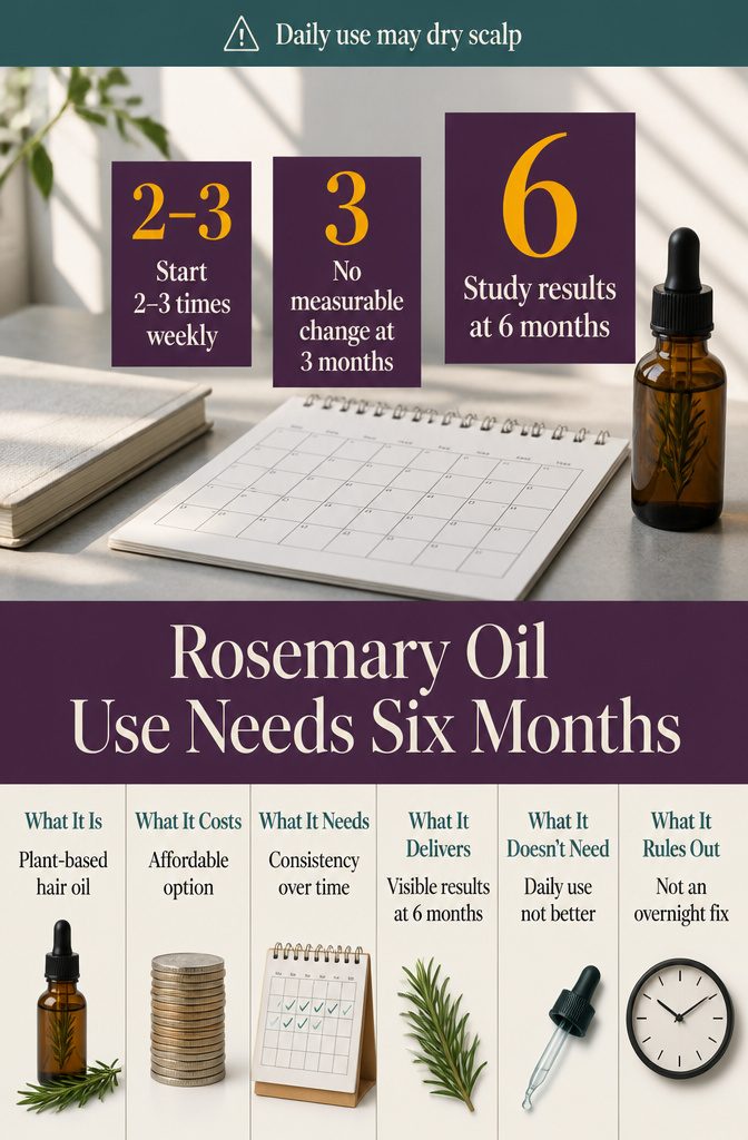 Beauty information graphic about six months of rosemary oil use
