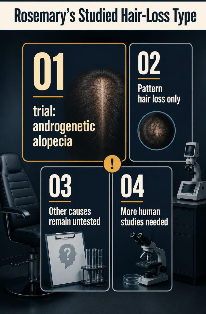 Beauty information graphic about rosemary’s studied hair-loss type