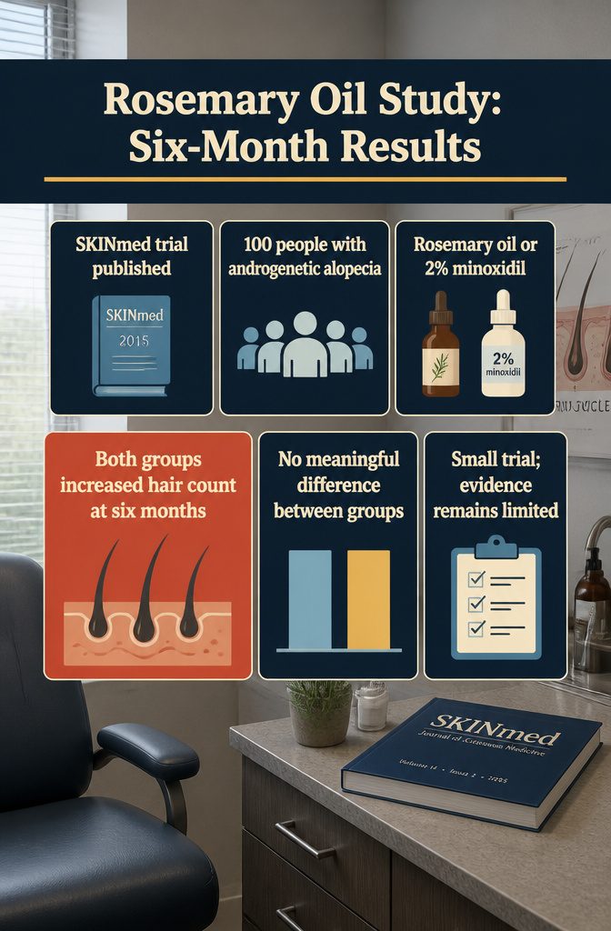Beauty infographic comparing rosemary oil study results over time