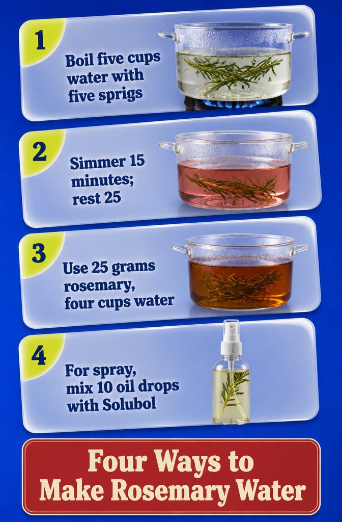 Beauty graphic listing four methods for making rosemary water