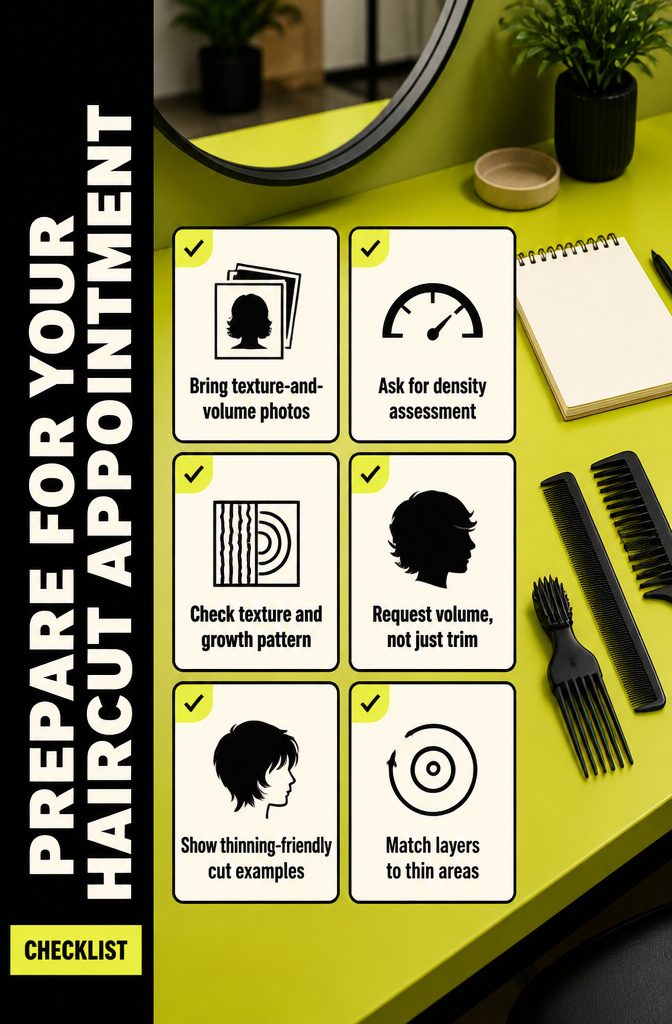 Haircut appointment graphic with notes about photos texture and growth pattern