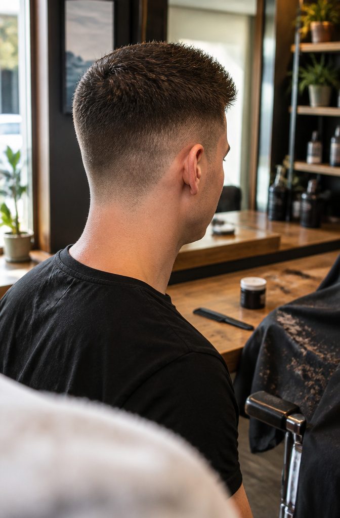 Person with short clipped sides and a textured top