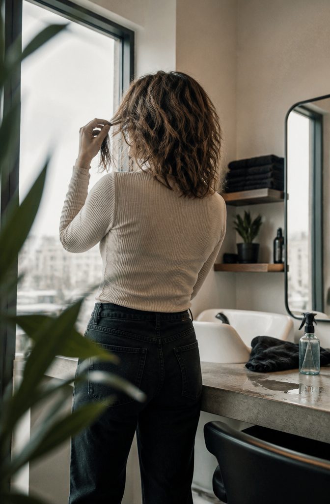 Person with shoulder-length wavy hair and choppy shag layers
