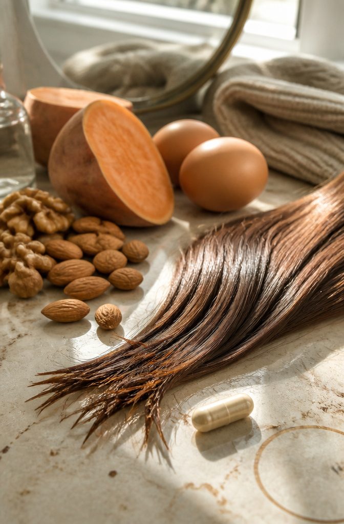Hair growth themed photograph illustrating biotin and stronger strands