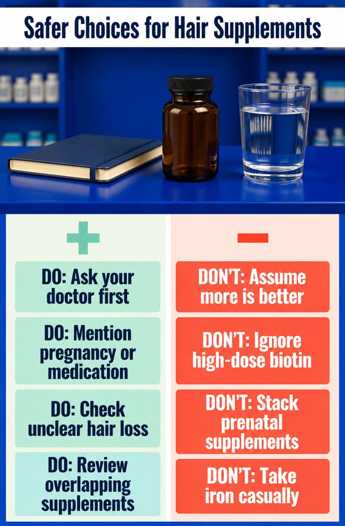 Beauty information graphic titled Safer Choices for Hair Supplements