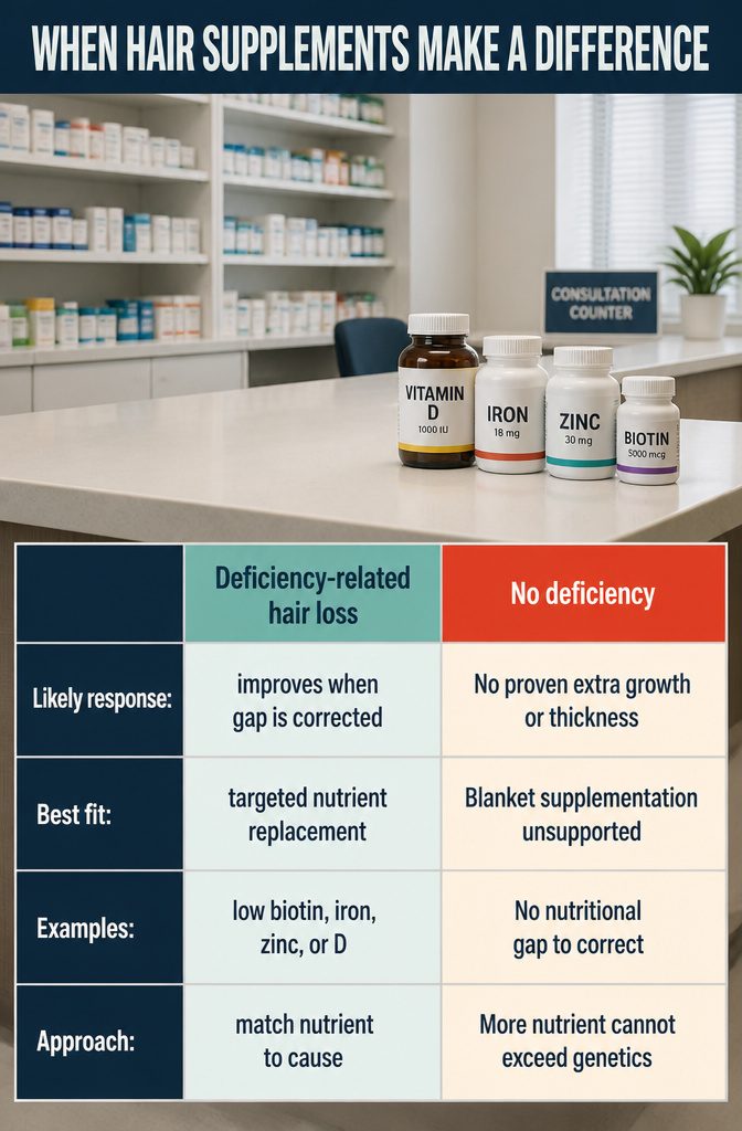 Beauty infographic titled When Hair Supplements Make a Difference